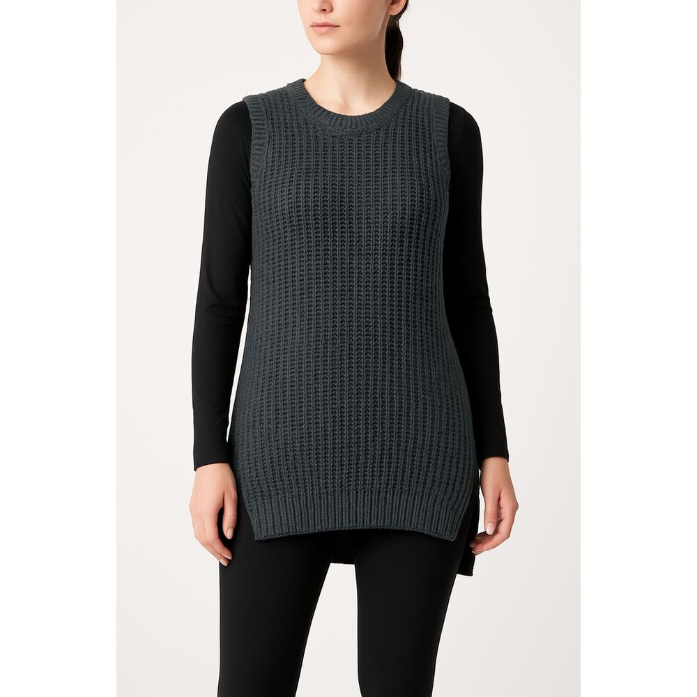 POL Womens Grey Knit Sleeveless Sweater Tunic | Boho Gorpcore Hi-Lo M